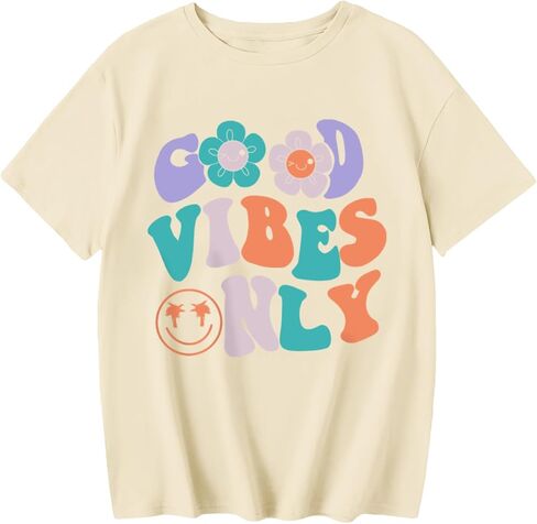 Keevici Flower Girl Shirt Tees Tees Cute Preppy Stirts Kids Kids Print Tirt Thir Fun Summer Cotton Youth Tops Tops Tops in Saudi Arabia