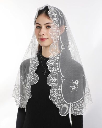 Bozidol Mantilla Veils for Church Catholic, Spanish D Shape Virgin Mary Lace Chapel Veil, Latin Mass Head Coverings for Women in Saudi Arabia