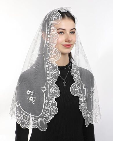 Bozidol Mantilla Veils for Church Catholic, Spanish D Shape Virgin Mary Lace Chapel Veil, Latin Mass Head Coverings for Women in Saudi Arabia