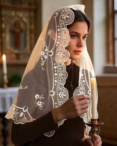 Bozidol Mantilla Veils for Church Catholic, Spanish D Shape Virgin Mary Lace Chapel Veil, Latin Mass Head Coverings for Women in Saudi Arabia