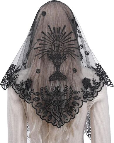Bozidol Mantilla Veils for Church Catholic: Triangular Camellia Chalice Veil for Women Mass Communion, JHS Chapel Head Veils in Kuwait