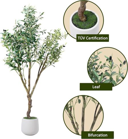 Artificial Olive Tree, 5FT Tall Faux Olive Tree with White Tall Planter, Lifelike Fruits, 60in x 9in (Width x Depth), Perfect for Home Office Decor in Saudi Arabia