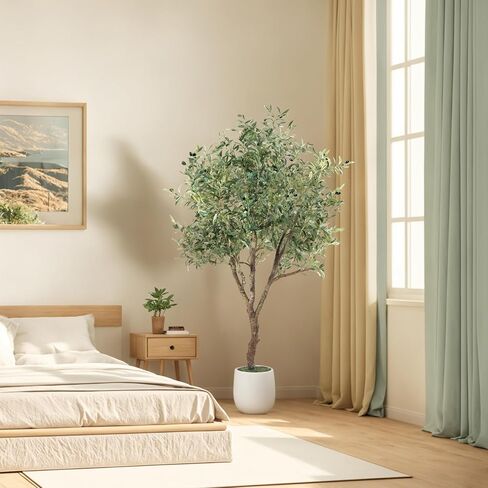 Artificial Olive Tree, 5FT Tall Faux Olive Tree with White Tall Planter, Lifelike Fruits, 60in x 9in (Width x Depth), Perfect for Home Office Decor in Saudi Arabia