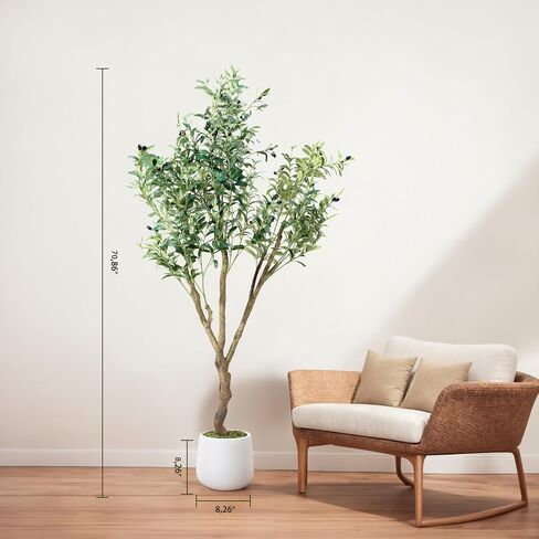 Artificial Olive Tree, 5FT Tall Faux Olive Tree with White Tall Planter, Lifelike Fruits, 60in x 9in (Width x Depth), Perfect for Home Office Decor in Saudi Arabia