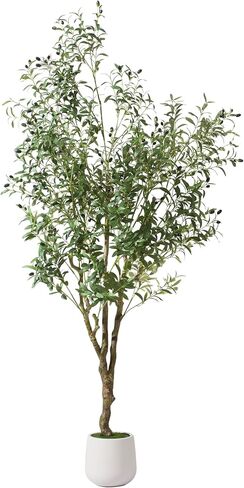 Artificial Olive Tree, 5FT Tall Faux Olive Tree with White Tall Planter, Lifelike Fruits, 60in x 9in (Width x Depth), Perfect for Home Office Decor in Saudi Arabia