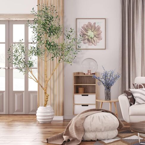 Artificial Olive Tree Tall Fake Potted Natural Silk Tree with Planter Large Faux Olive Branches Fruits Artificial Tree for Modern Living Room Office Floor Decor Indoor Gift 7Ft (84'') in Kuwait