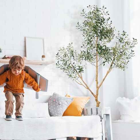Artificial Olive Tree Tall Fake Potted Natural Silk Tree with Planter Large Faux Olive Branches Fruits Artificial Tree for Modern Living Room Office Floor Decor Indoor Gift 7Ft (84'') in Kuwait