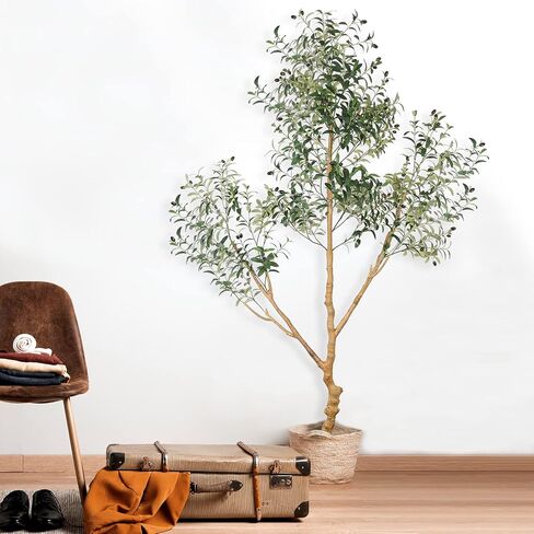 Artificial Olive Tree Tall Fake Potted Natural Silk Tree with Planter Large Faux Olive Branches Fruits Artificial Tree for Modern Living Room Office Floor Decor Indoor Gift 7Ft (84'') in Kuwait