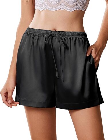 Ekouaer Womens Silk Satin Pajama Short Disual Sleep Shorts Summer Lounge Sleep PJ قصيرة مع الجيوب السراويل الصالة الناعمة in Kuwait