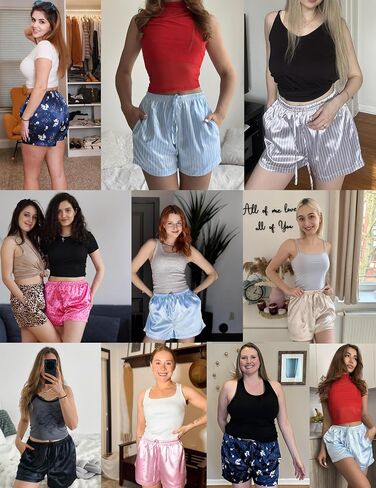 Ekouaer Womens Silk Satin Pajama Short Disual Sleep Shorts Summer Lounge Sleep PJ قصيرة مع الجيوب السراويل الصالة الناعمة in Kuwait