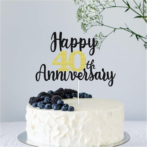 Happy 1st Anniversary Cake Toppers Glitter, Cheers To 1 Years Old Party Decorations 1 Year Anniversary Cake Decor, First Theme Cake Decorations For Wedding Birthday Company Anniversary(Black Gold) in Saudi Arabia