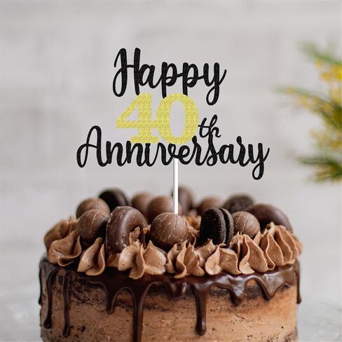 Happy 1st Anniversary Cake Toppers Glitter, Cheers To 1 Years Old Party Decorations 1 Year Anniversary Cake Decor, First Theme Cake Decorations For Wedding Birthday Company Anniversary(Black Gold) in Saudi Arabia