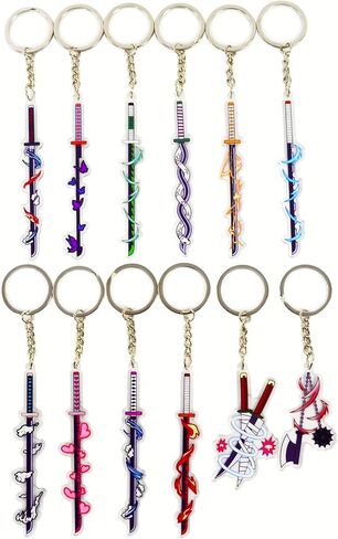 سلاسل مفاتيح الأنيمي ، سلسلة مفاتيح أنيمي أكريليك 12pc ، سلسلة مفاتيح 9pcs المعدنية Katana ، مجموعة Rengoku Sword Keychain Merch in Saudi Arabia
