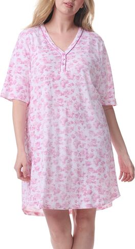 Karen Neuburger Women's Plus Size Henley Elbow Length Sleeve Sleepshirt in Saudi Arabia