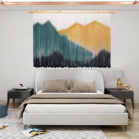 laddawan Extra Large Boho Wall Decor For Bedroom Macrame Wall Hanging Dip-Dyed Tapestry Modern Wooden Home Wall Art For Living room (Green2) in Saudi Arabia
