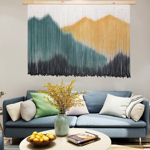 laddawan Extra Large Boho Wall Decor For Bedroom Macrame Wall Hanging Dip-Dyed Tapestry Modern Wooden Home Wall Art For Living room (Green2) in Saudi Arabia