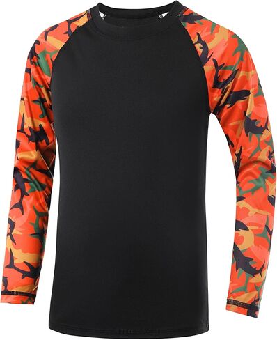 Boys' UPF 50+ Rash Guard Swim Shirts, Youth Kids UV Sun Protection Long Sleeve, Water Shirts for Fishing Beach in Kuwait