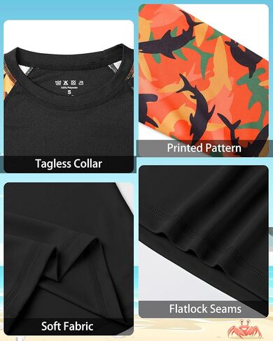 Boys' UPF 50+ Rash Guard Swim Shirts, Youth Kids UV Sun Protection Long Sleeve, Water Shirts for Fishing Beach in Kuwait