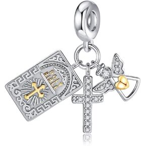 سحر Yafeini المقدس للكتاب المقدس للسوار 925 Sterling Silver Cross Bead Charm المجوهرات الدينية للنساء المسيحيين