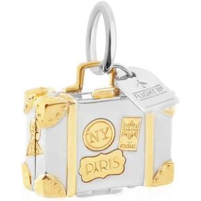 Sterling Silver Vintage Suitcase Travel Charm with Stickers