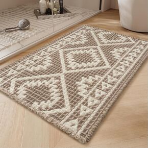 PADOOR-Waffle Bathroom Runner 24"x48", Super Absorbent Bath Mats for Bathroom, Machine Washable Non Slip Bath Rug with Tassels, Soft Bath Mat for Laundry Room, Bedroom, Brown & Cream, 2'x 4'