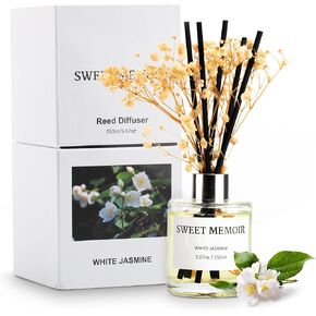 Essential Oil Reed Diffuser Set, Moroccan Amber Fragrance Diffusing Sticks with 150 mL Decorative Bottle and Preserved Flowers, Soft Aromatherapy Gift, Home or Office Décor with Gift Box