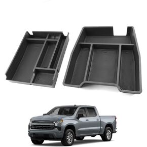 For Chevy Silverado Center Console Organizer - Compatible with 2019-2025 Chevy Silverado 1500& 2020-2025 Silverado 2500HD 3500HD Pickup Truck Accessories - (Split-Bench Folding Seat) - 2 Pack Black