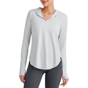 G4Free Lightbreeze Womens UPF 50+ Sun Shirts with Hoodie Long Sleeve Workout Tops Button Up Rash Guard Hiking