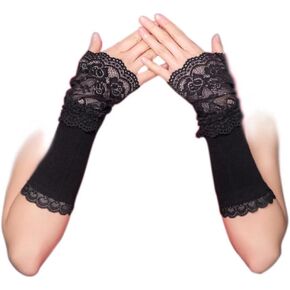 Lace Gloves Women Wedding Tea Party Glove for Evening Sexy Prom Gloves Black#8