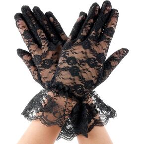 Black Lace Gloves For Women Goth Accessories Fingerless Gloves For Women Elegant Short Tea Party Wrist Length Floral Sunblock Bridal Short Lace Sunblock Fingerless Bridal