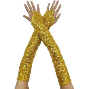 Women's Long Sequin Fingerless Gloves Costume Cosplay Party Gloves Dance Costume Halloween Gloves