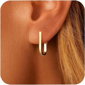 ALEXCRAFT 925 Sterling Silver Hoop Earrings for Women, Hypoallergenic 14K Gold Plated Small Rectangle Huggie Hoop 12x22mm Outer Diameter Medium Square Rectangle Hoops Earrings for Women Jewelry Gifts
