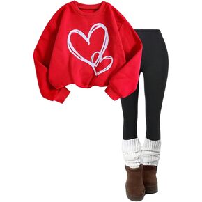 SOLY HUX Girl's 2 Piece Outfits Heart Graphic Long Sleeve Sweatshirt Tops and Leggings Pants Set