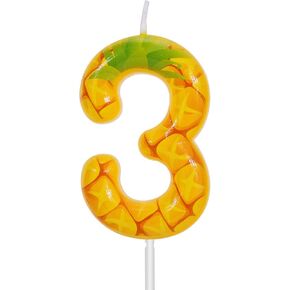 Pineapple Birthday Number Candle Two, Yellow Fruit Themed Wax Number Candle for Birthday Party Decoration Anniversary Celebration Cake Topper Decoration (2)