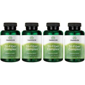 Swanson Tri-Fiber Complex - Digestive Health Supplement Made with Psyllium, Oat Bran, & Apple Pectin - (100 Capsules) (4 Pack)