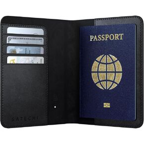 Satechi Passport Holder for Travel with Find My, Passport Cover with 4 Card Holder, Wireless Charging, and RFID protection – Travel Essential Vegan Leather Passport Holder