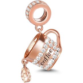 GNOCE Rose Gold Coffee Cup Pendant Charms for Bracelet/Necklace 925 Sterling Silver Dangle Charms For Women Mom Daughter Wife Jewelry Gift