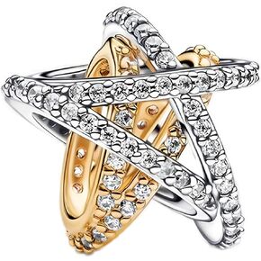 Sparkling Crossover Star Charm Sterling Silver Charm Bead 925 Sterling Silver Beads fit European Charms Bracelet & Necklace