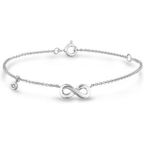 STERLING SILVER 0.03 CT CANADIAN Diamond & Infinity Charm Bracelet (H-I Color ، SI2-I1 Clarity)