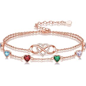 Infinity Heart Birthstone Charm Link Anklets/Bracelets for Women 925 Sterling Silver Anniversary Anniversary Homports Mother's Jewelry Gift for Mom Women Women Friends