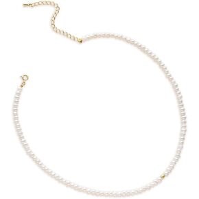 Natural Freshwater Pearl Choker, Natural Pearl Necklace, 18K Gold Plated 925 Sterling Silver Adjustable Layered Choker, Collar Necklace, Elegant Jewelry Gifts for Women, 13.4"+2.6" Extender