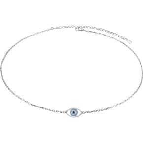 Alphm S925 Sterling Silver Evil Eye Choker Short Dainty Adjustable Pendant Necklac for Women Jewelry