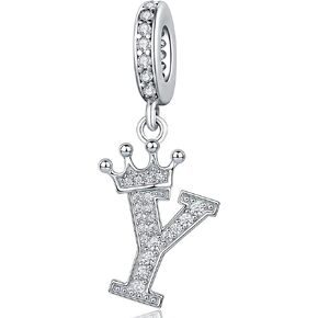 Silver Letter Charm Fit for Pandora Charms Bracelet Alphabet Initial Crown Charms Beads Jewelry Gifts for Women