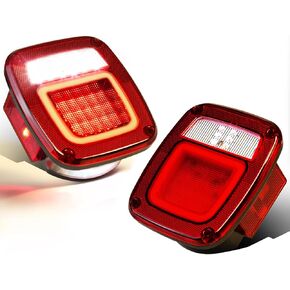 2PCS مربع LED HALO Stop Brake Stop Running/REVERSION/ترخيص/تخليص الجانبية المزيج مصابيح الذيل ، ملاءمة عالمية لعام 1979-2006 WRANGLER TJ/YJ/CJ5/CJ7 ، شاحنات ، مقطورات