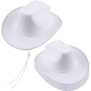6 Pack White Cowboy Hat Felt Western Hat Wide Brim Cowboy Cowgirl Hat for Adult Bachelor Party Costume Accessories