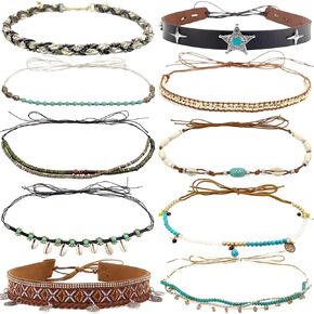 10 PCS Cowboy Hat Bands for Men Women Leather, Conch Hatbands Belt for Cowboy/Western/Fedora/Cowgirl/Straw Hats