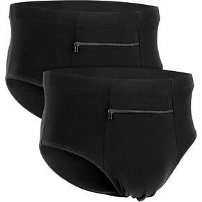 LUEXBOX Pocket Underwear for Men with A Secret Hidden Pocket, Travel Boxer Briefs, 2 Packs (Black)