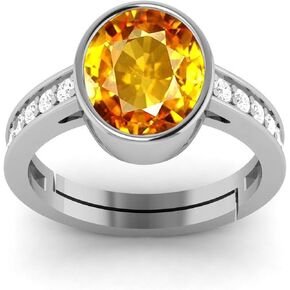 7.00 Carat Yellow Sapphire Birthstone 925 Jewellery Sterling Silver Ring (Gemstone Tested By Lab Certificate)