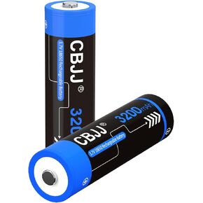 3.7 Volt 18650 Rechargeable Battery 3200mAh 18650 Button Top Battery High Capacity 18650 Batteries for Flashlight, Headlamp, 2 Pack