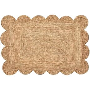 Weaving Cottage Scalloped Natural Jute Area Rug | Beige, 2X3 FT Handwoven Jute Doormat | Eco-Friendly, Durable, and Stylish | Perfect for Living Room, Bedroom, and Entryway